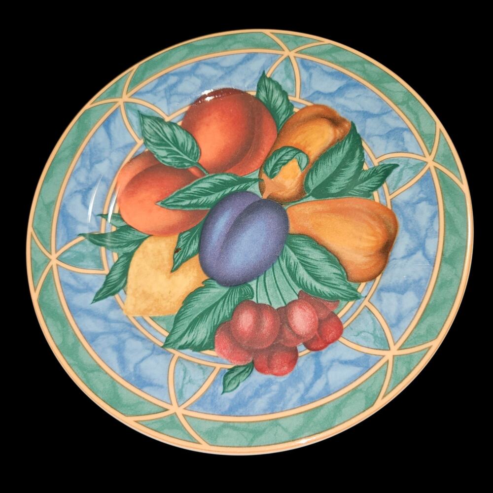 Victoria Beale Forbidden Fruit Plates Set 3 Casual Porcelain Blue Rim